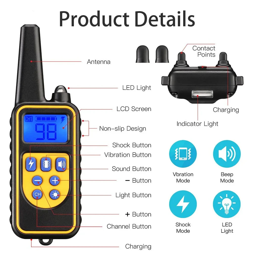 Electric Dog Training Collar Detachable Bark  Rechargeable Anti Barking Shock Vibration Collar for All Dogs Pet with Clicker pawcraft