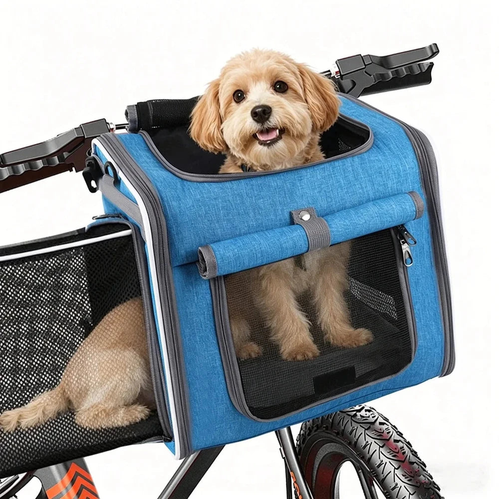 Dog or Cat Bike Basket Expandable Foldable Soft Sided Pet Carrier Backpack with 4 Open Doors, Foldable Dog Cat Bike Carrier pawcraft