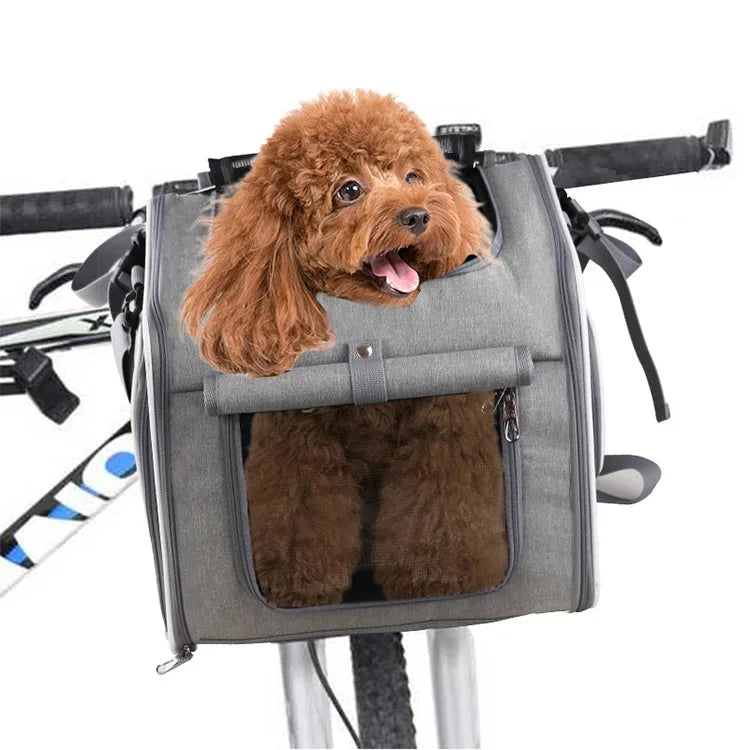 Dog or Cat Bike Basket Expandable Foldable Soft Sided Pet Carrier Backpack with 4 Open Doors, Foldable Dog Cat Bike Carrier pawcraft