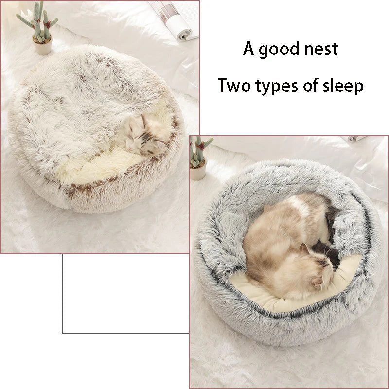 Cat Bed Pet Mattress Warm Soft Plush Pet Bed with Cover Round  Cat Dog  Sleeping Nest Cave for Small Dogs kitten pawcraft